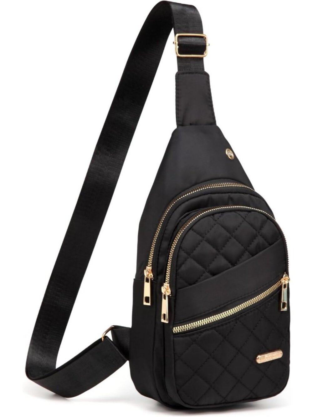 Womens Black  Sling Outdoor Nylon Water Resistant Travel Hiking Crossbody Bag